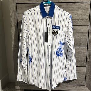 Men's Blue and White Striped Shirt